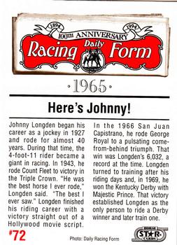 1993 Horse Star Daily Racing Form 100th Anniversary #72 John Longden Back